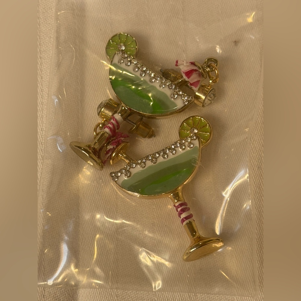 Fun Gold and Green Martini Cocktail Post Earrings NWOT